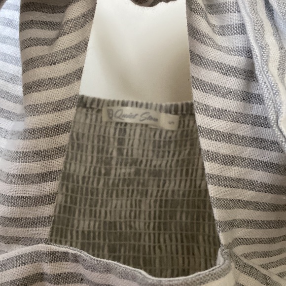 Quiet Storm romper, white and gray striped w/ bow tie, open center, summer - Picture 5 of 6